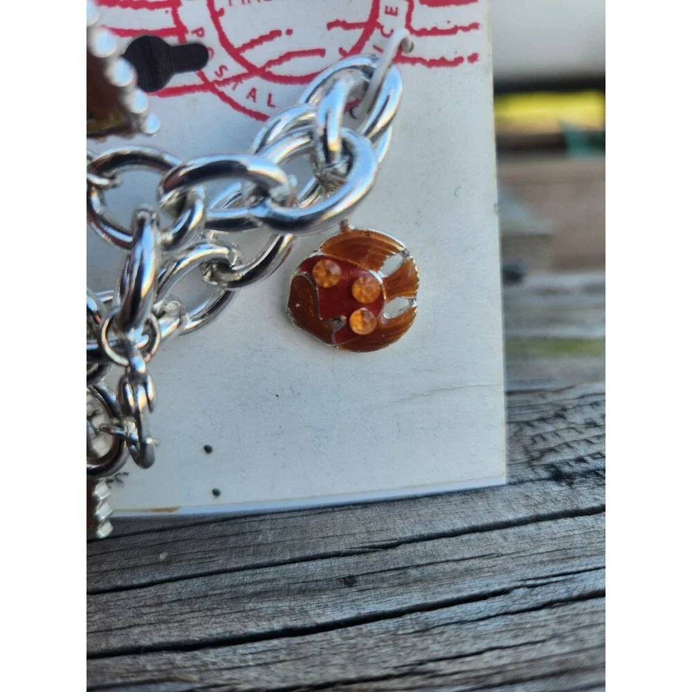 USPS 1998 Animal Stamps Charm Bracelet Dog Bassett Hound Cat Goldfish 7.5” NOS